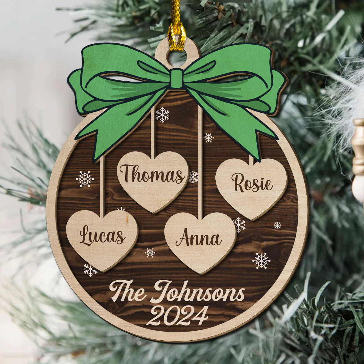 Bow, Name And Xmas - Personalized Custom 2-layered Wood Ornament - Image 5