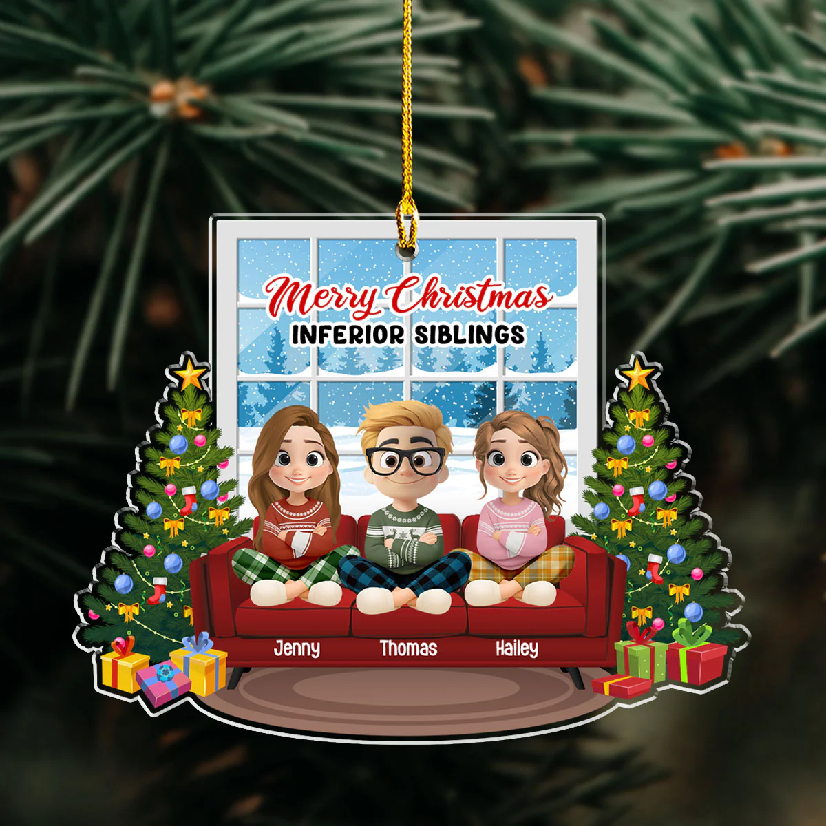 Bow To Your Superior Sibling - Personalized Custom Acrylic Ornament - Image 3