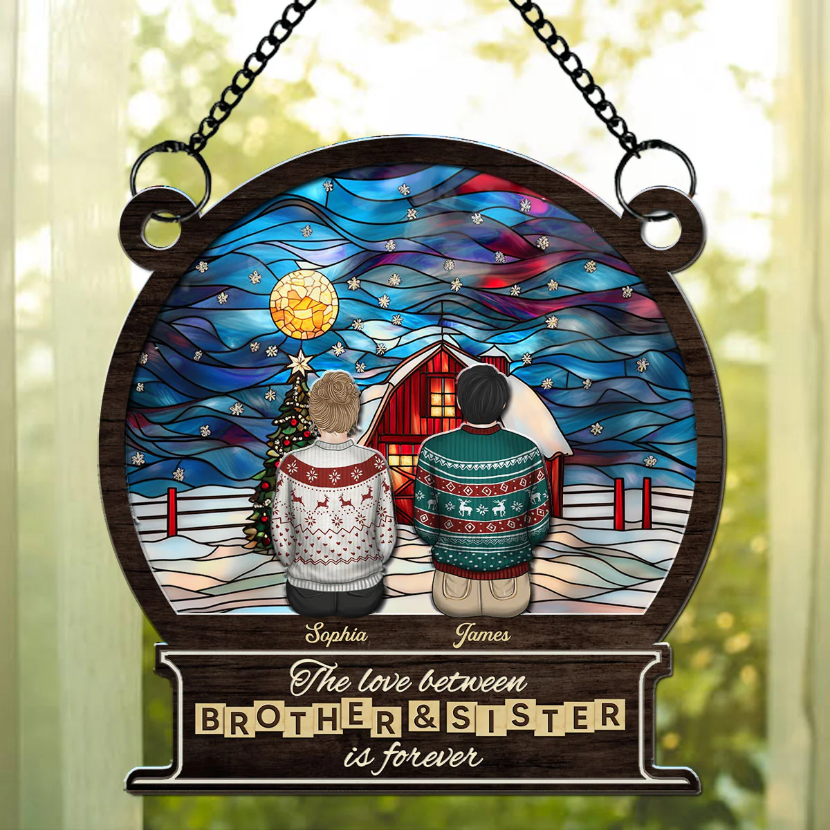 Brother And Sister Forever - Personalized Custom Suncatcher - Image 2