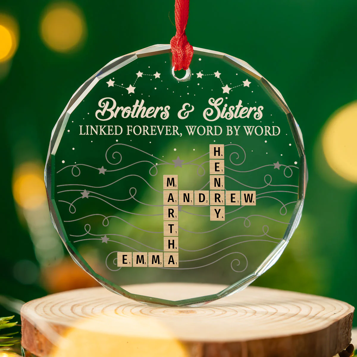 Brother And Sister Linked Forever Always - Personalized Custom Glass Ornament - Image 2