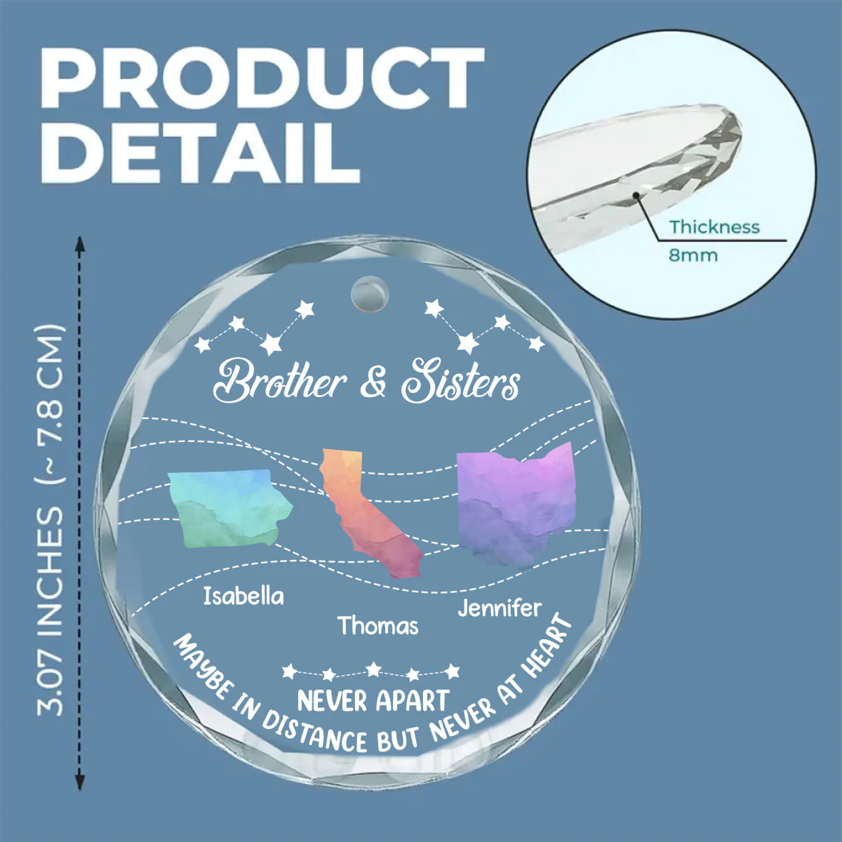 Brother And Sisters Never Apart - Personalized Custom Glass Ornament - Image 3