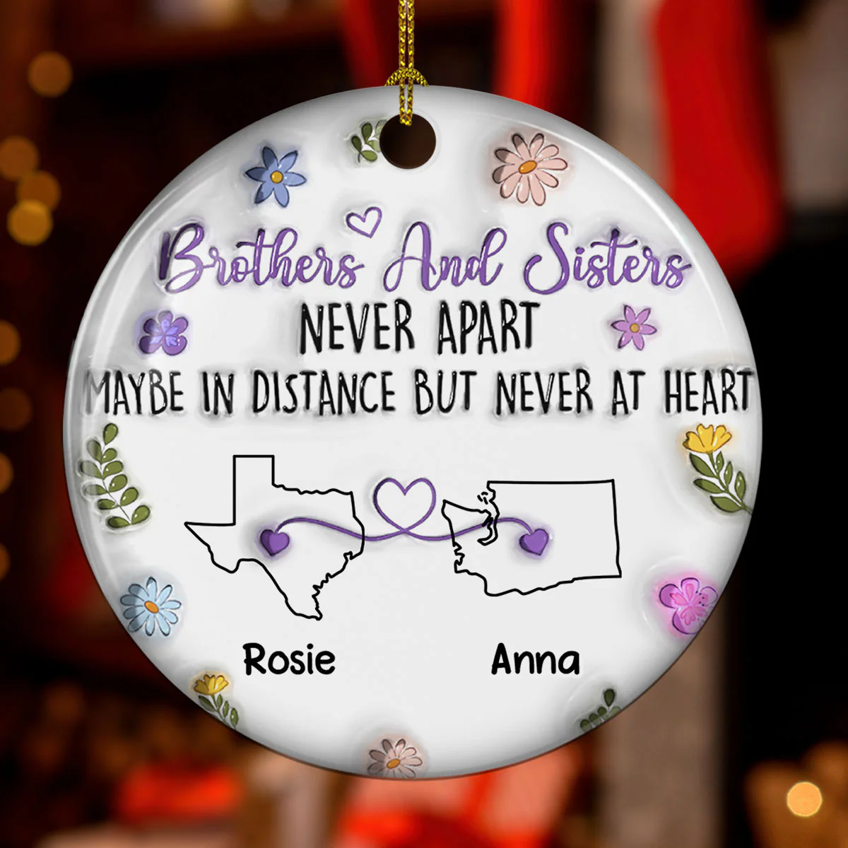 Brothers And Sisters Never Apart - Personalized Custom 3D Inflated Effect Ceramic Ornament - Image 2