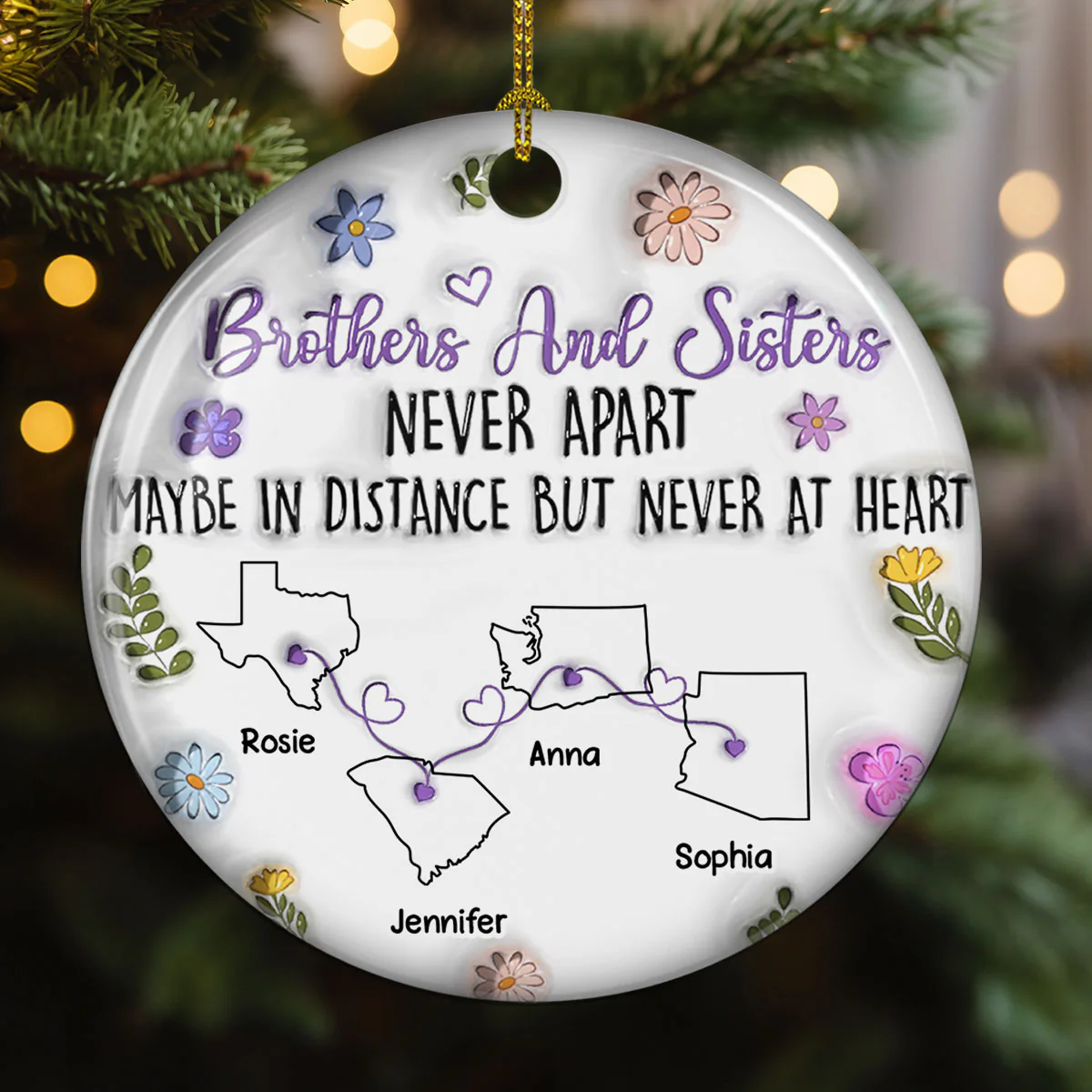 Brothers And Sisters Never Apart - Personalized Custom 3D Inflated Effect Ceramic Ornament - Image 3