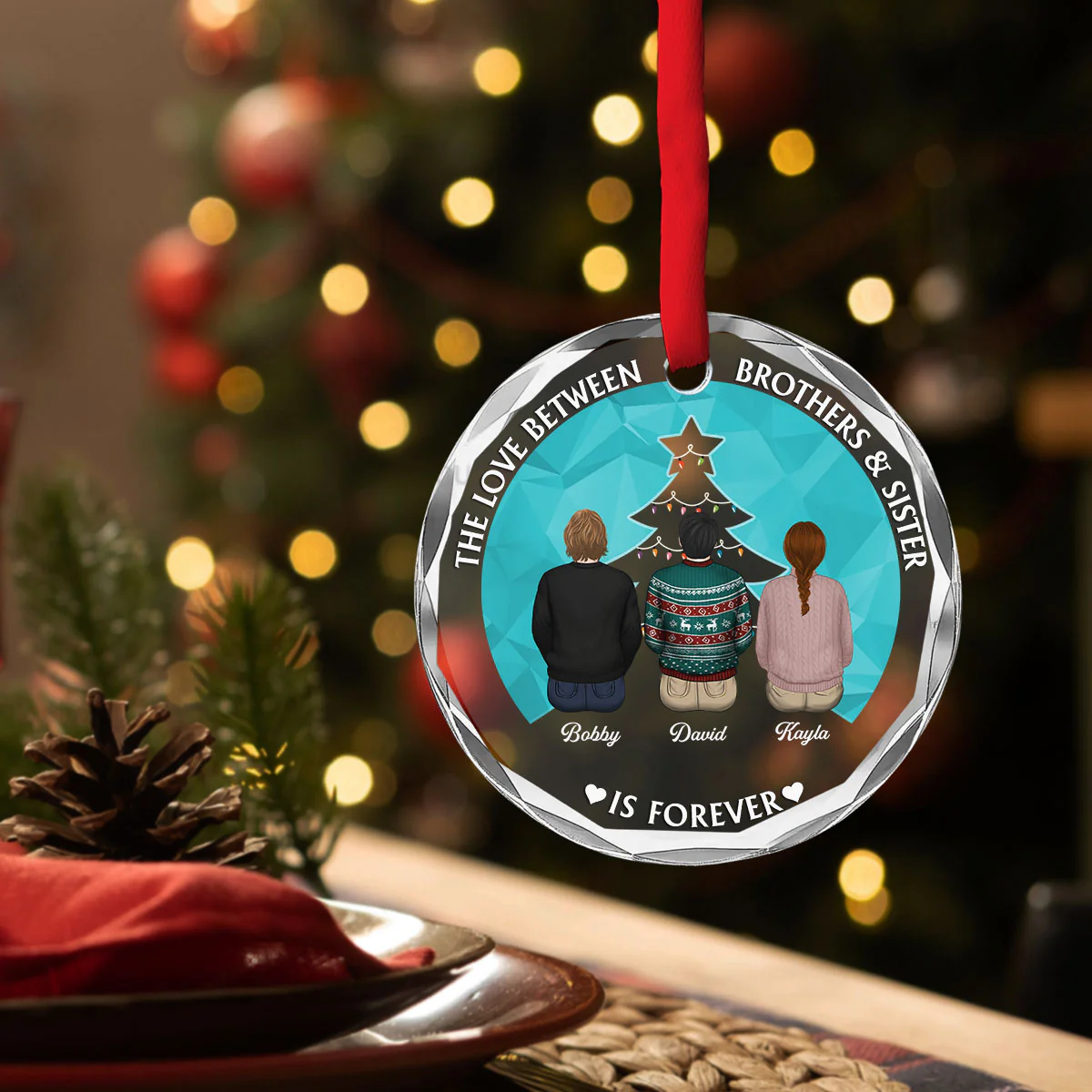 Brothers & Sisters Forever - Personalized Custom Glass Ornament - Image 3