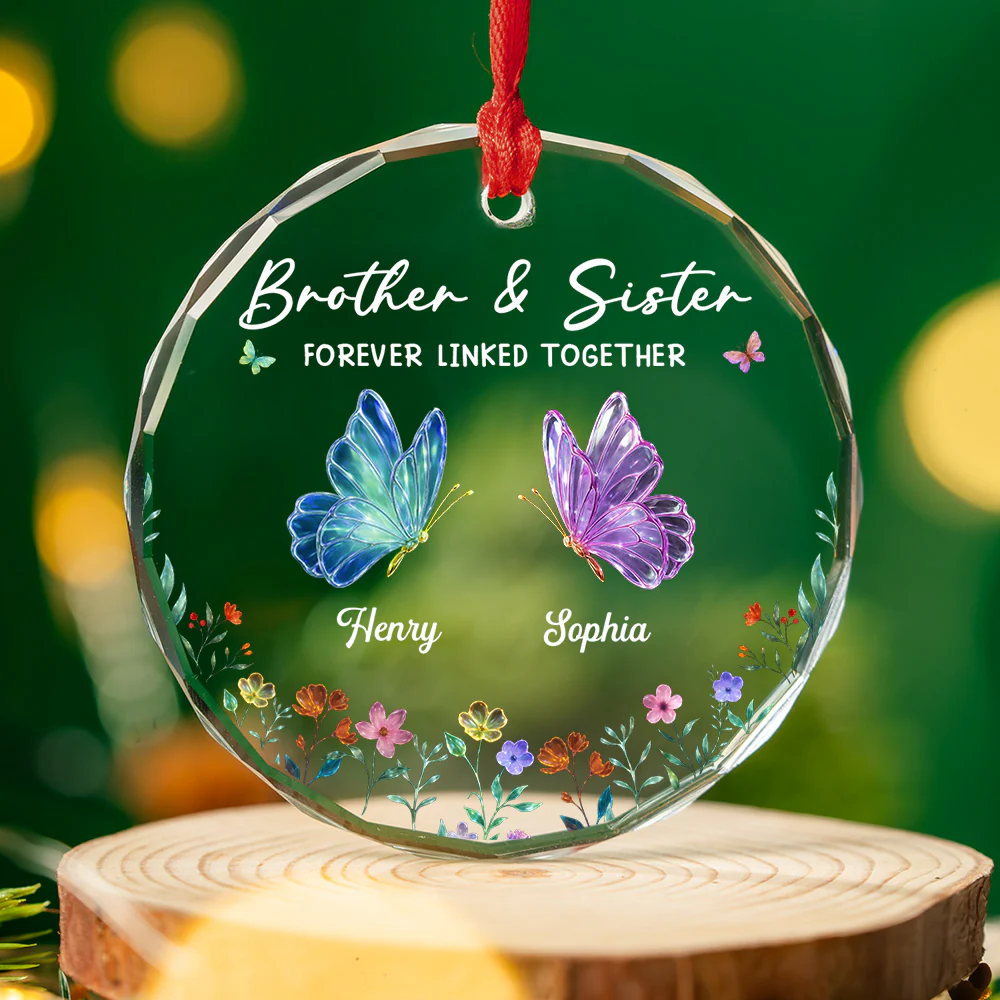 Brothers Sisters Love - Personalized Custom Glass Ornament - Image 3
