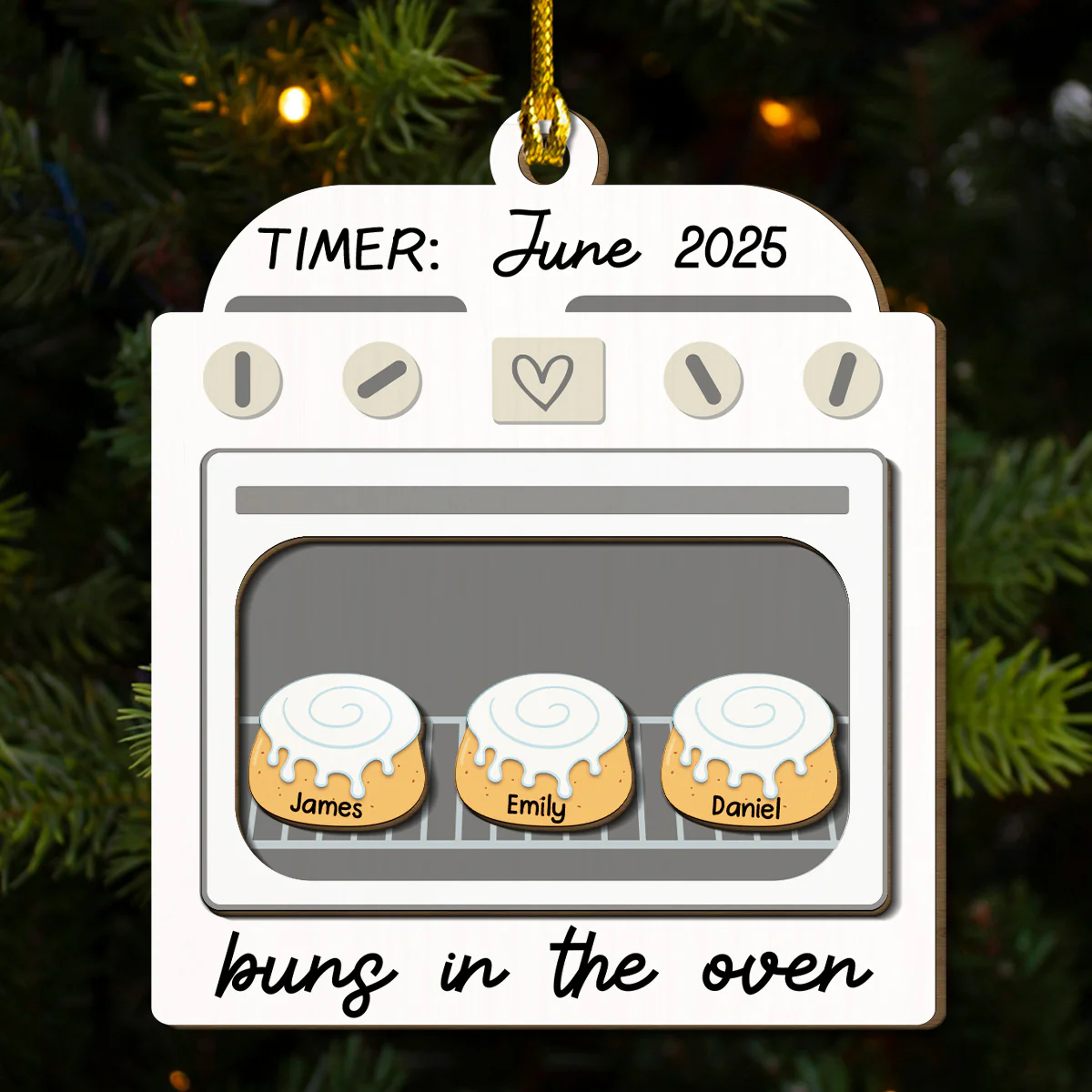 Bun In The Oven - Personalized Custom Freeshape 2-Layered Wood Ornament - Image 3