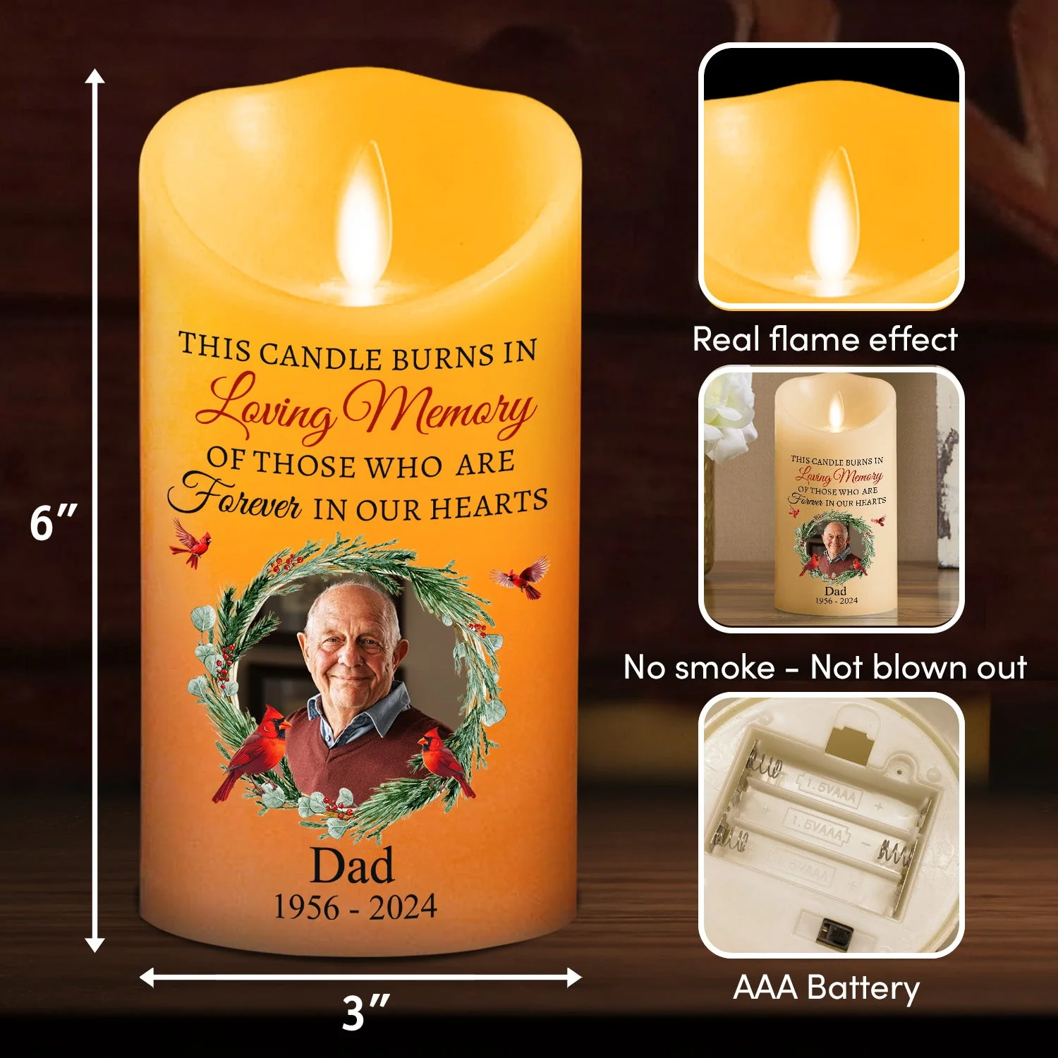 Burns In Loving Memory - Personalized Custom LED Candle - Image 5