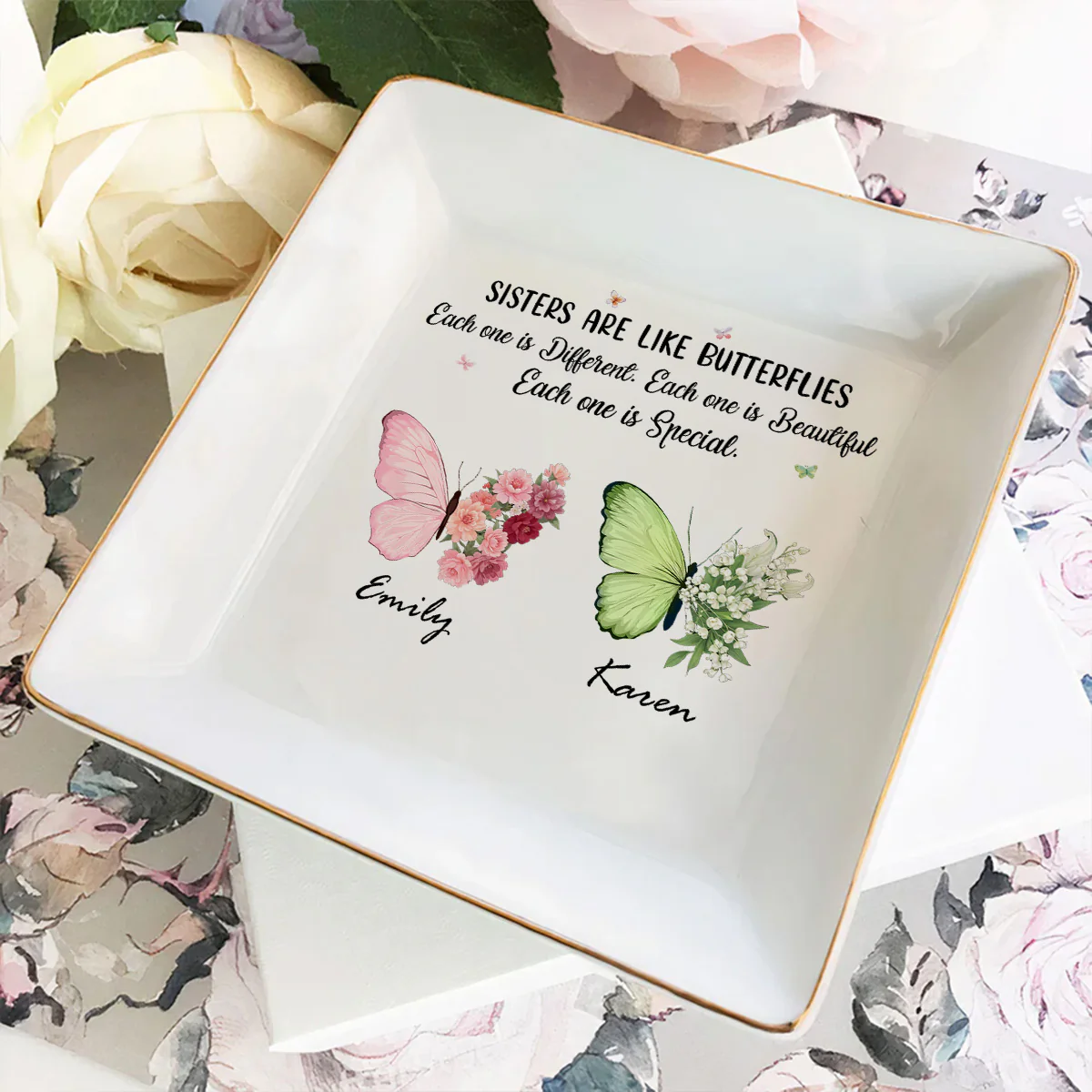 Butterflies Dance Sisters Shine - Personalized Custom Jewelry Dish - Image 5