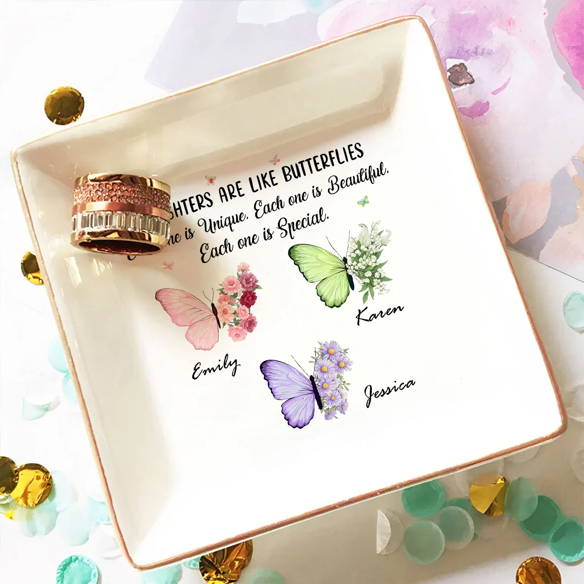 Butterflies Flutter Daughters Shine - Personalized Custom Jewelry Dish - Image 4