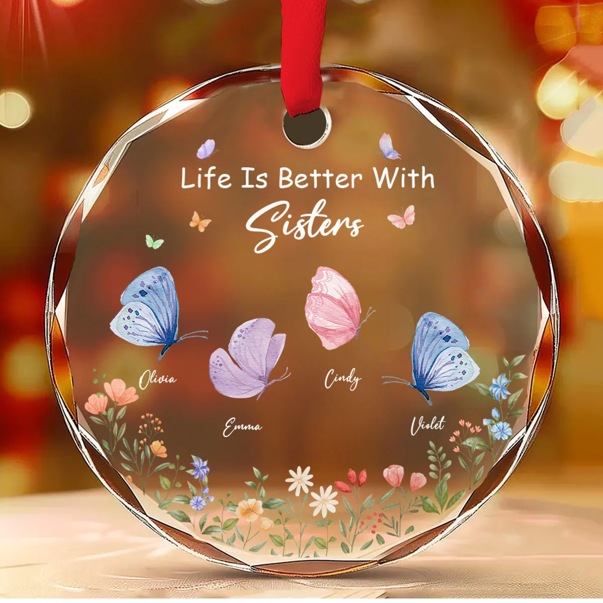 Butterfly Besties Forever - Personalized Custom Glass Ornament - Image 3