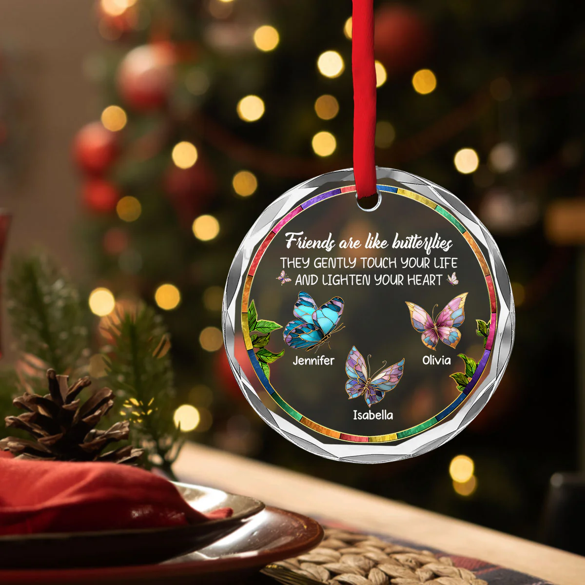 Butterfly Friends - Personalized Custom Glass Ornament - Image 3
