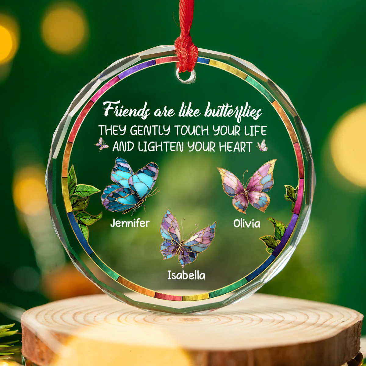 Butterfly Friends - Personalized Custom Glass Ornament - Image 4