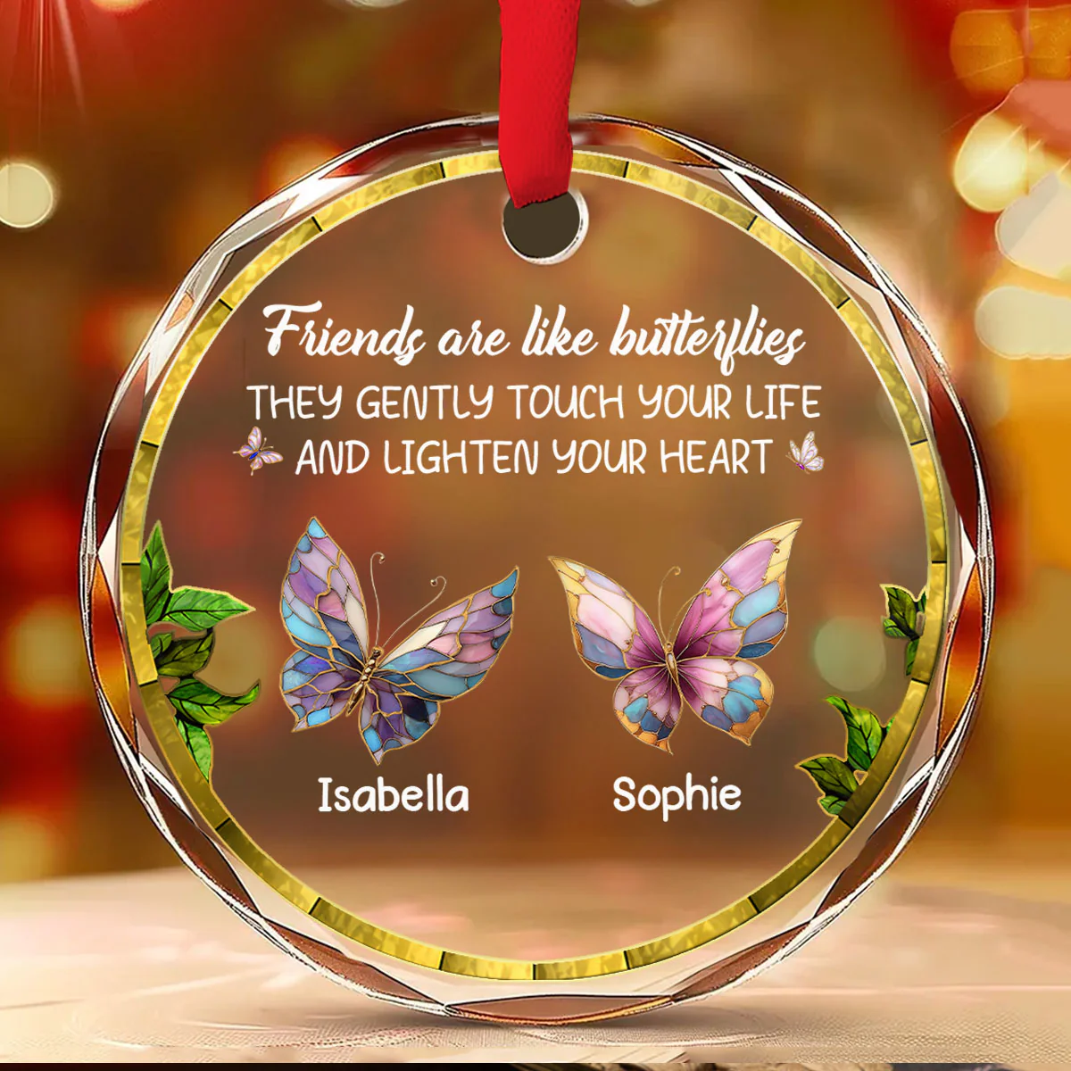 Butterfly Friends - Personalized Custom Glass Ornament - Image 5