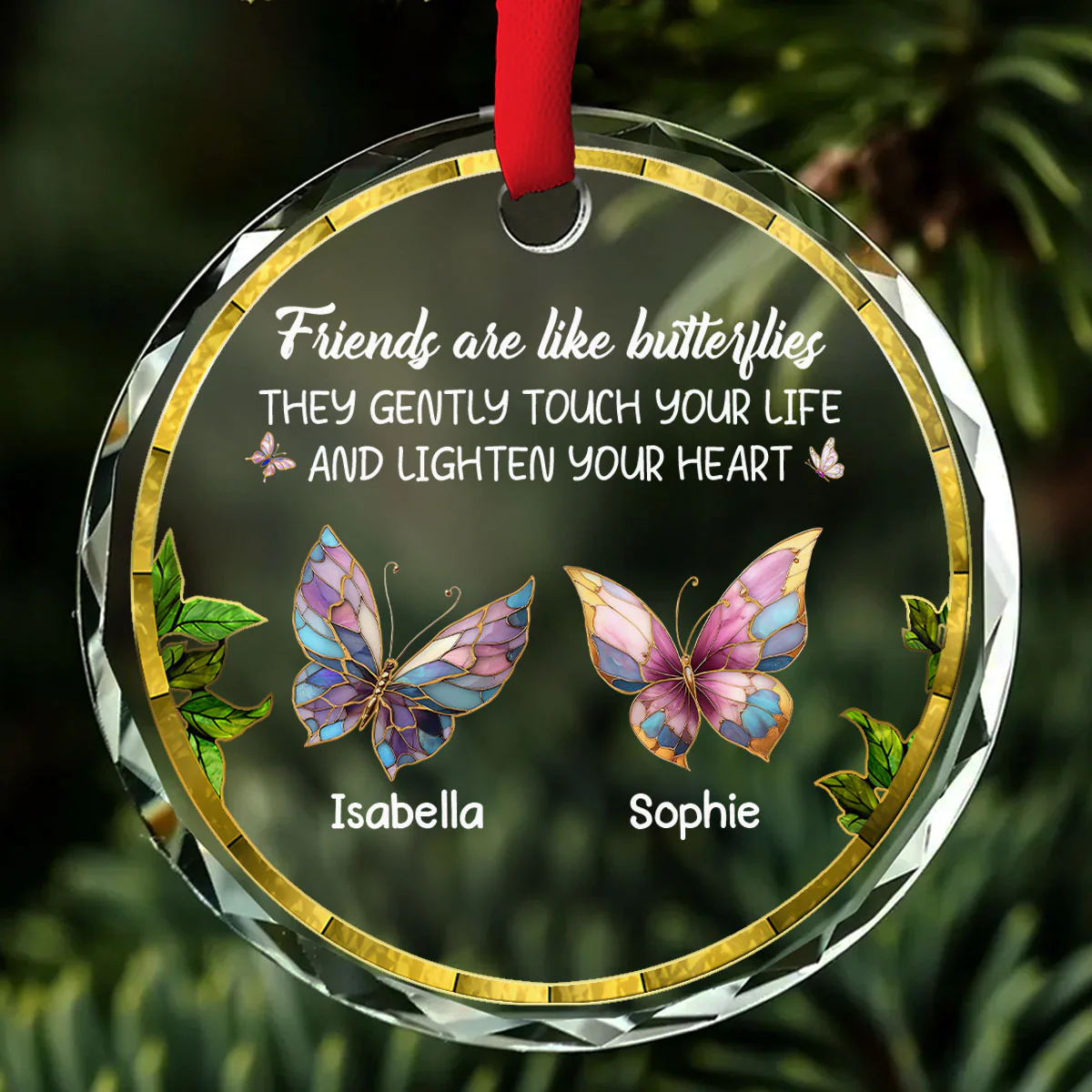 Butterfly Friends - Personalized Custom Glass Ornament - Image 6
