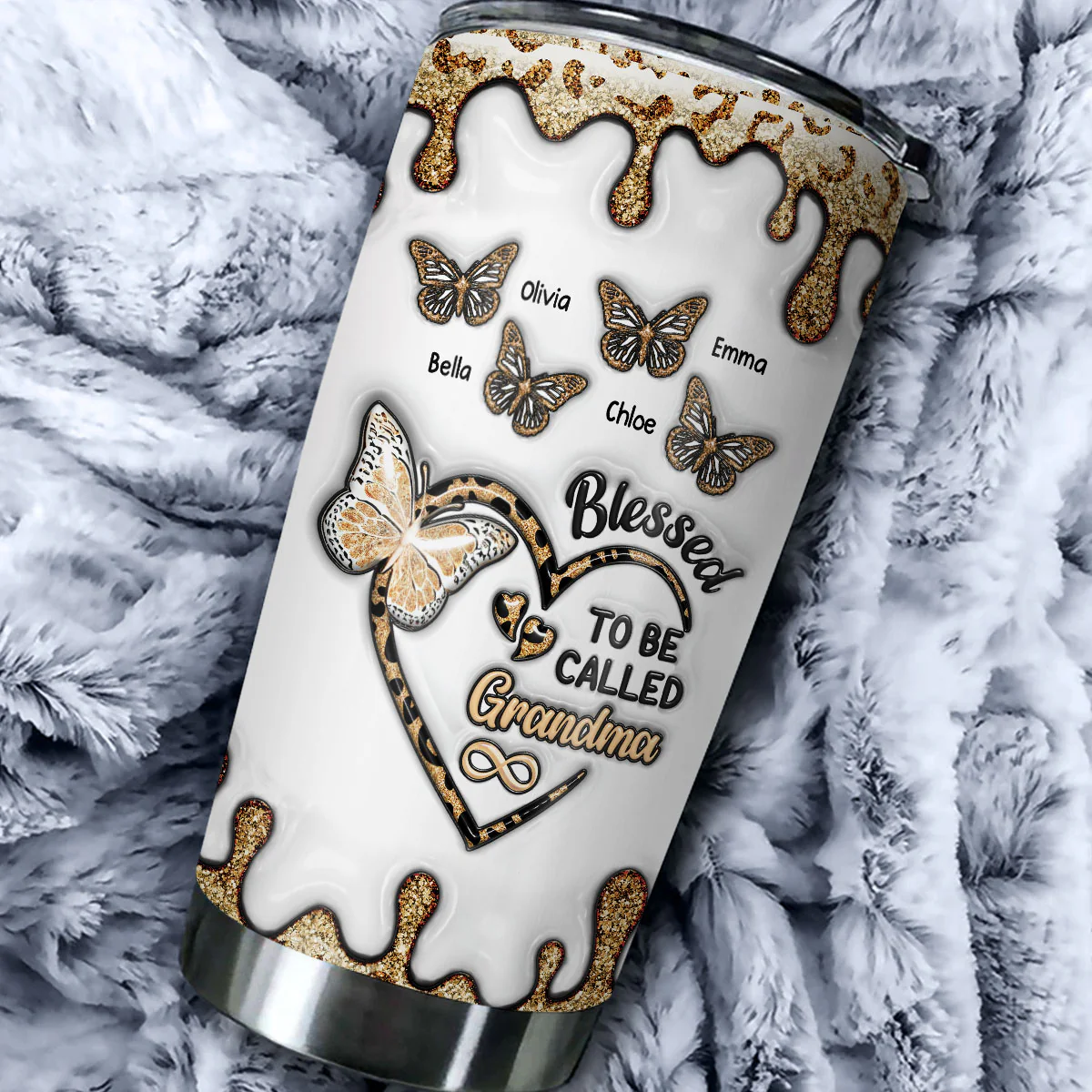 Butterfly Grammy - Personalized Custom 3D Inflated Effect Tumbler - Image 3
