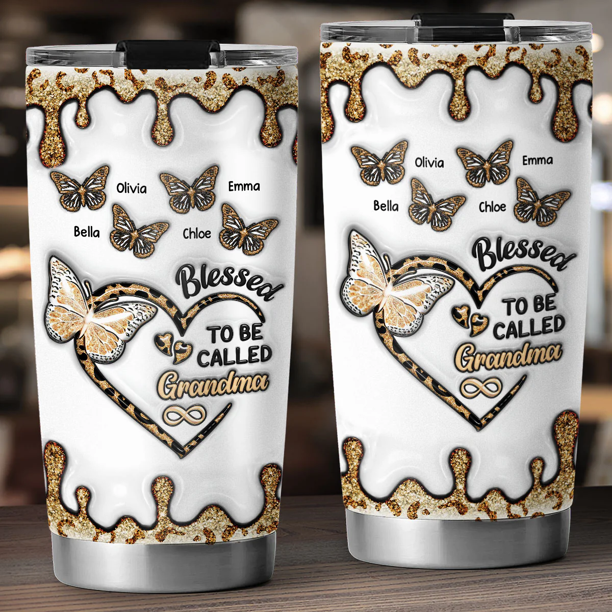 Butterfly Grammy - Personalized Custom 3D Inflated Effect Tumbler - Image 5