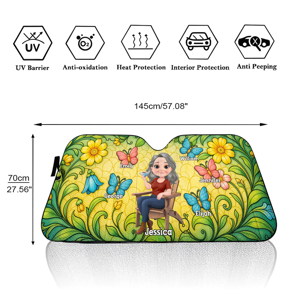 Butterfly Grandma - Personalized Custom Car Sunshade - Image 6