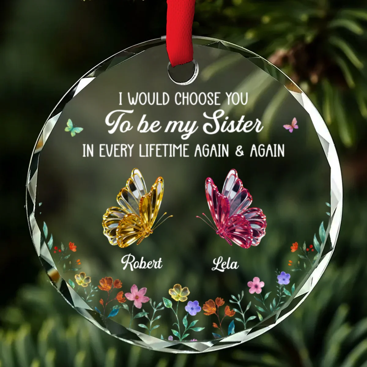 Butterfly Sisters - Personalized Custom Glass Ornament - Image 7