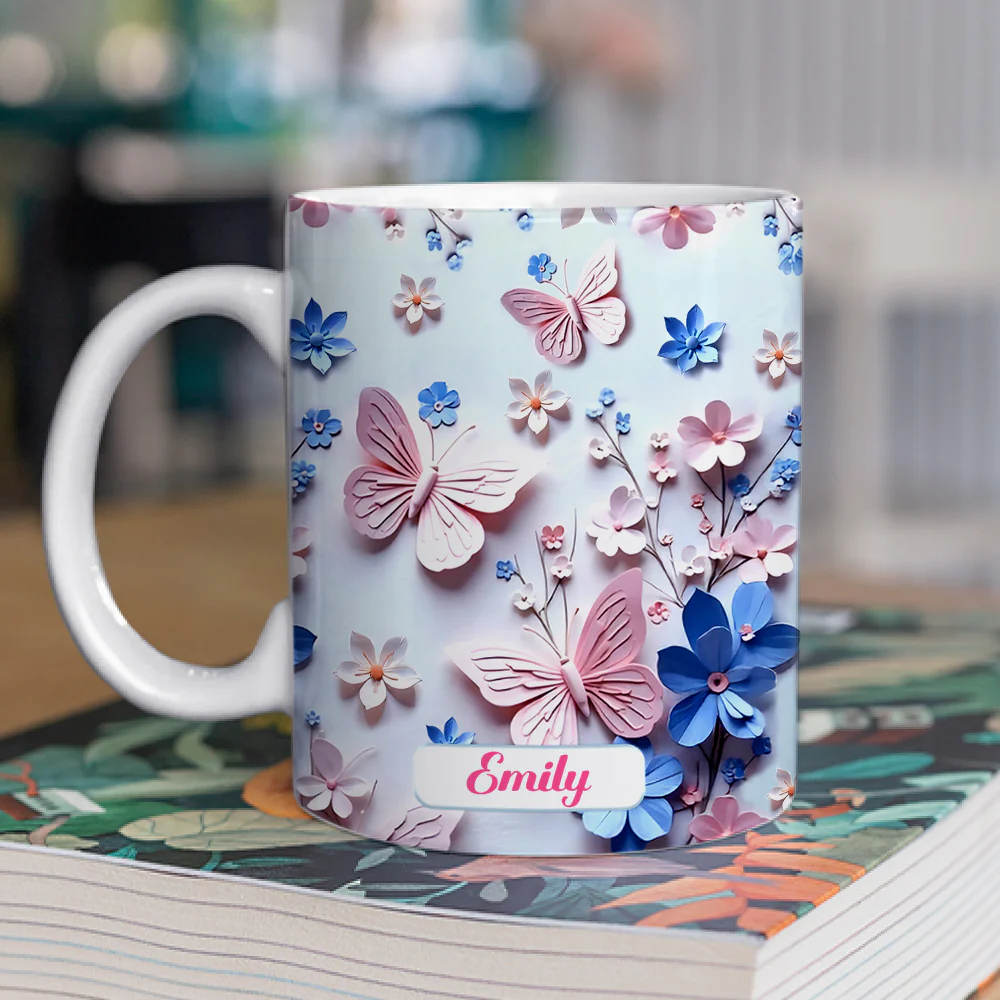 Butterfly With Flower - Personalized Custom 3D Inflated Effect Mug - Image 2
