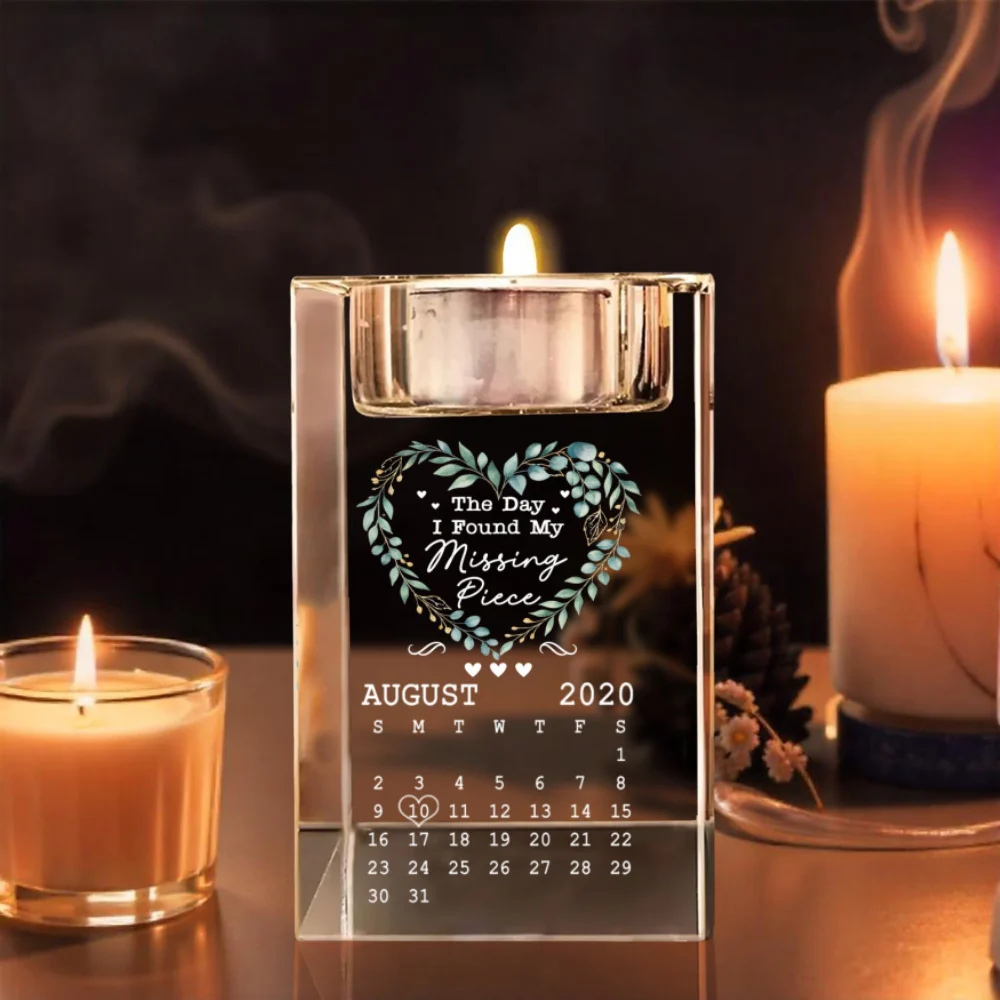 Calendar Where Our Story Began - Personalized Custom Crystal Candle Holder - Image 7
