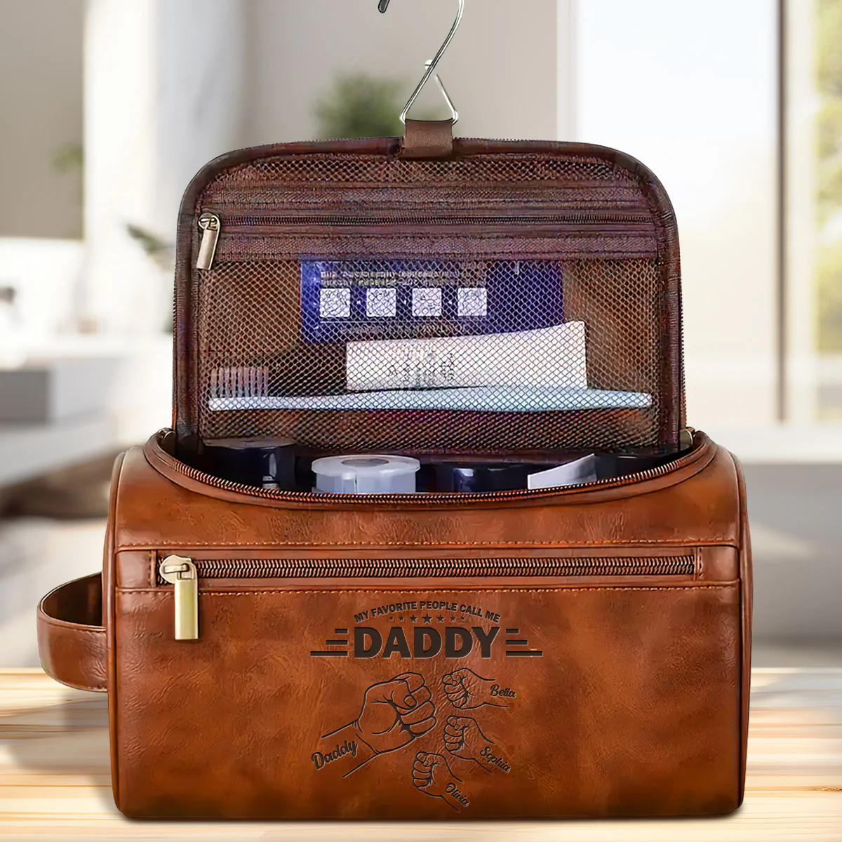 Call Me Dad - Personalized Custom Engraved Leather Toiletry Bag