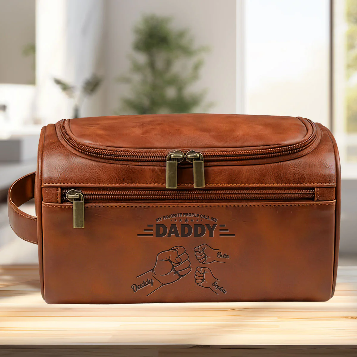 Call Me Dad - Personalized Custom Engraved Leather Toiletry Bag - Image 2