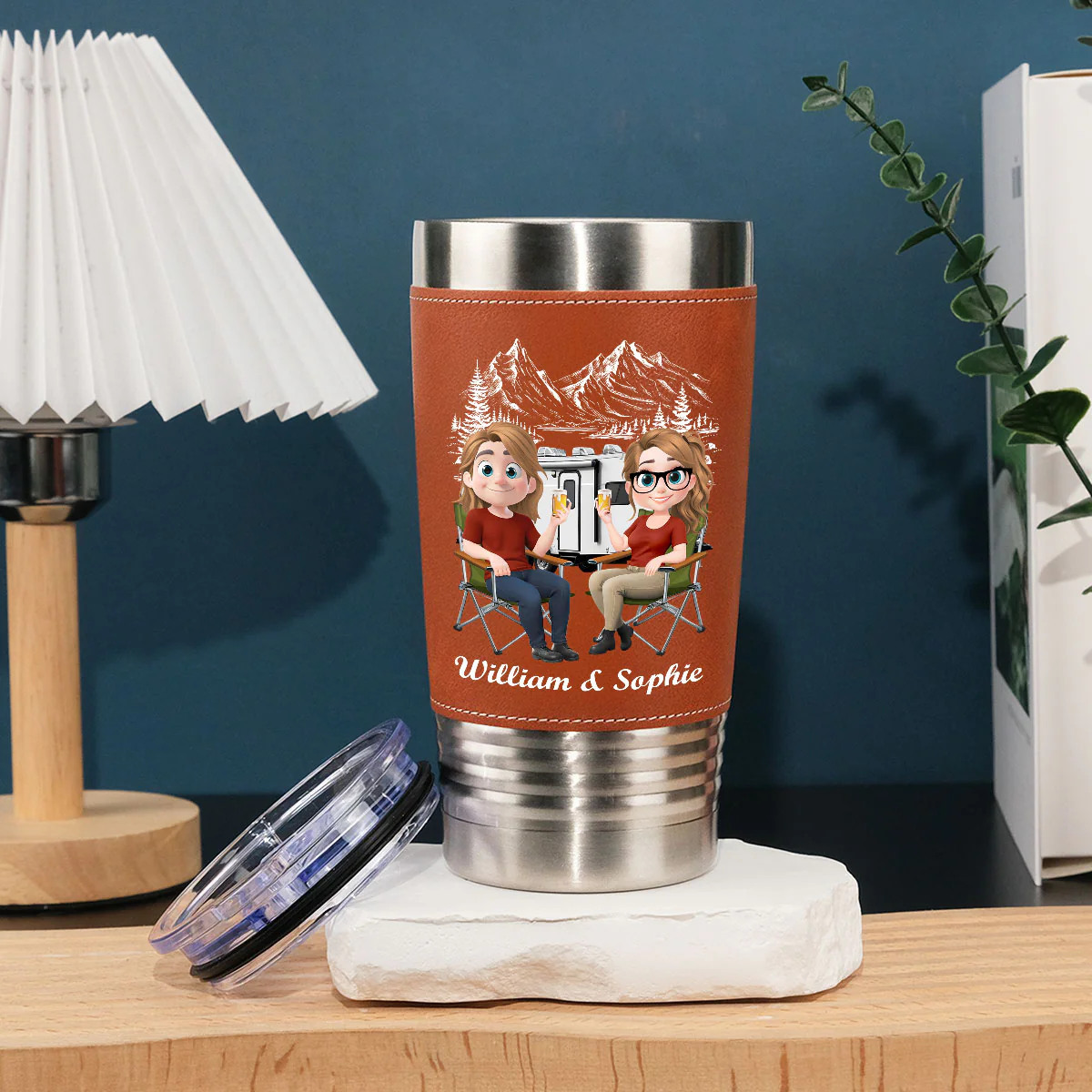 Camp Fire - Personalized Custom Leather Tumbler - Image 3