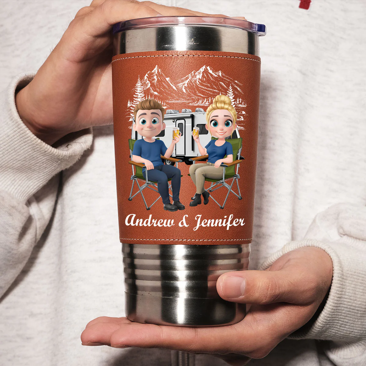 Camp Fire - Personalized Custom Leather Tumbler - Image 4
