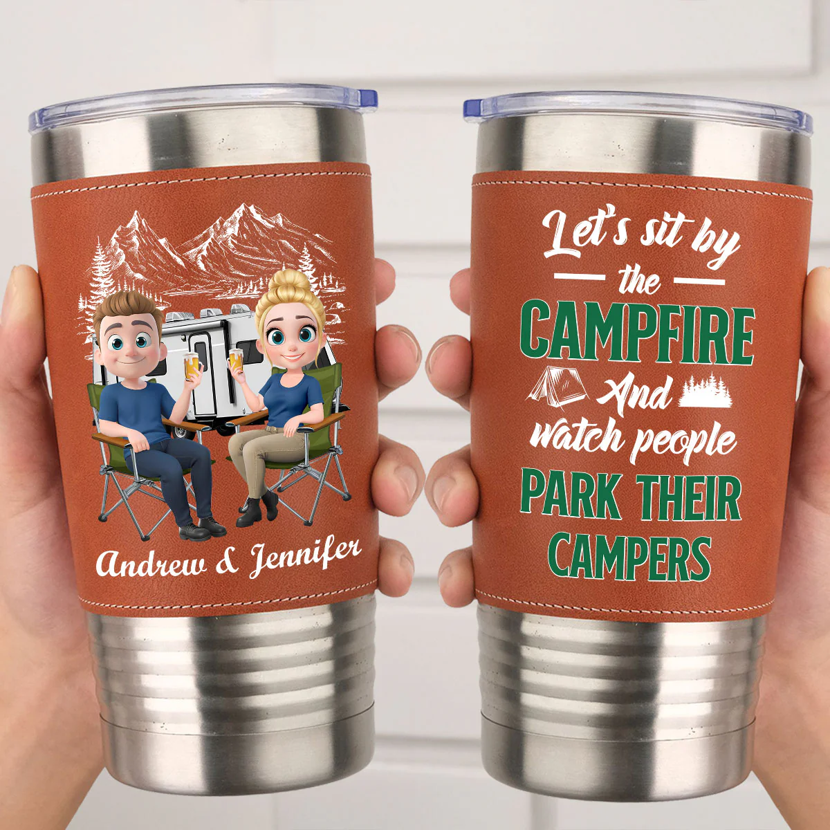 Camp Fire - Personalized Custom Leather Tumbler - Image 5