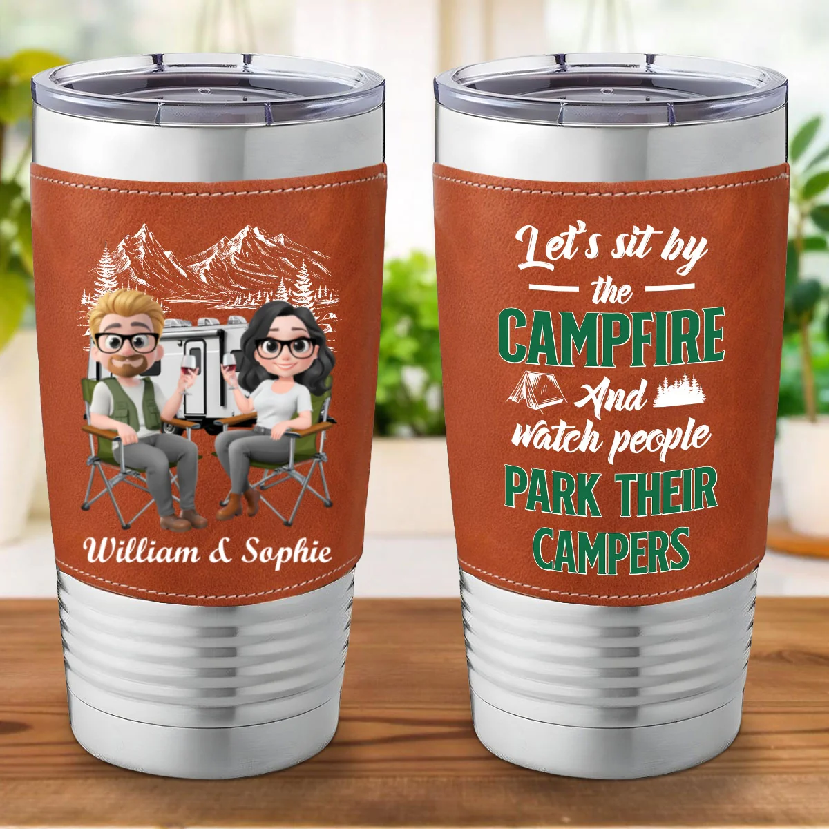 Camp Fire - Personalized Custom Leather Tumbler - Image 7