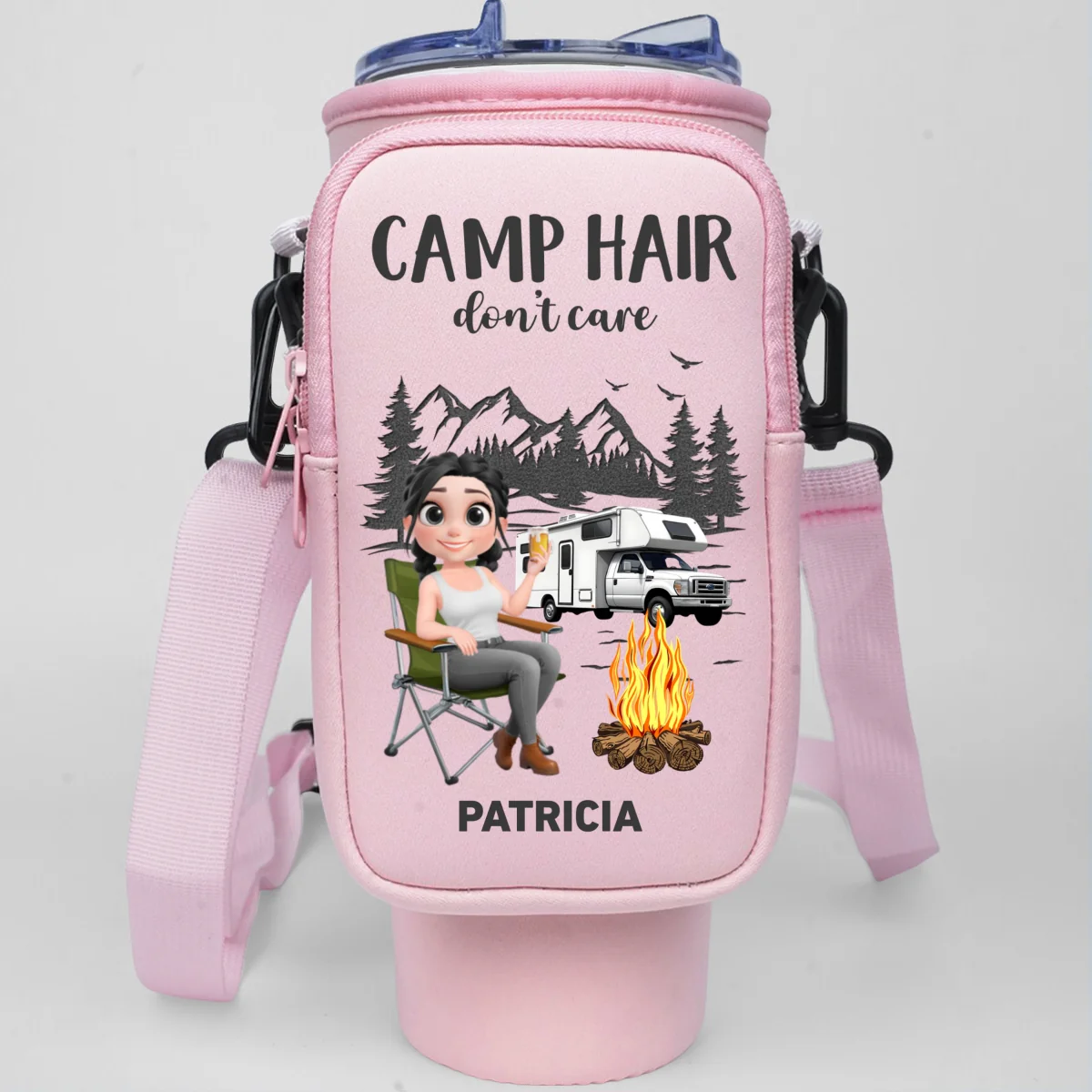 Camp Hair Do Not Care - Personalized Custom Water Bottle Carrier Bag - Image 10