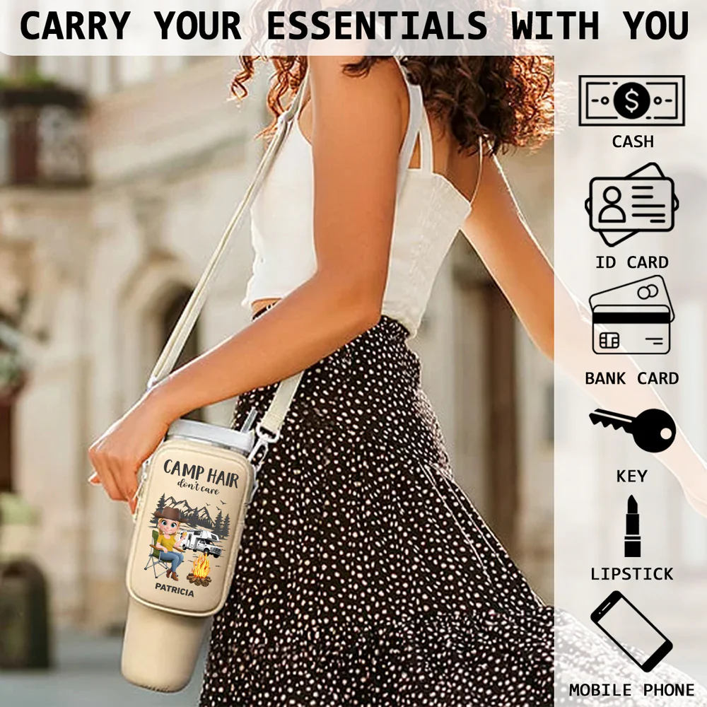 Camp Hair Do Not Care - Personalized Custom Water Bottle Carrier Bag - Image 2