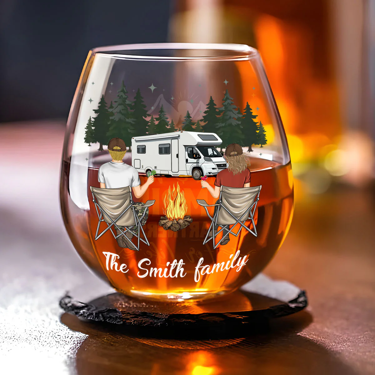 Camping Couple Husband And Wife - Personalized Custom Wine Glass - Image 2