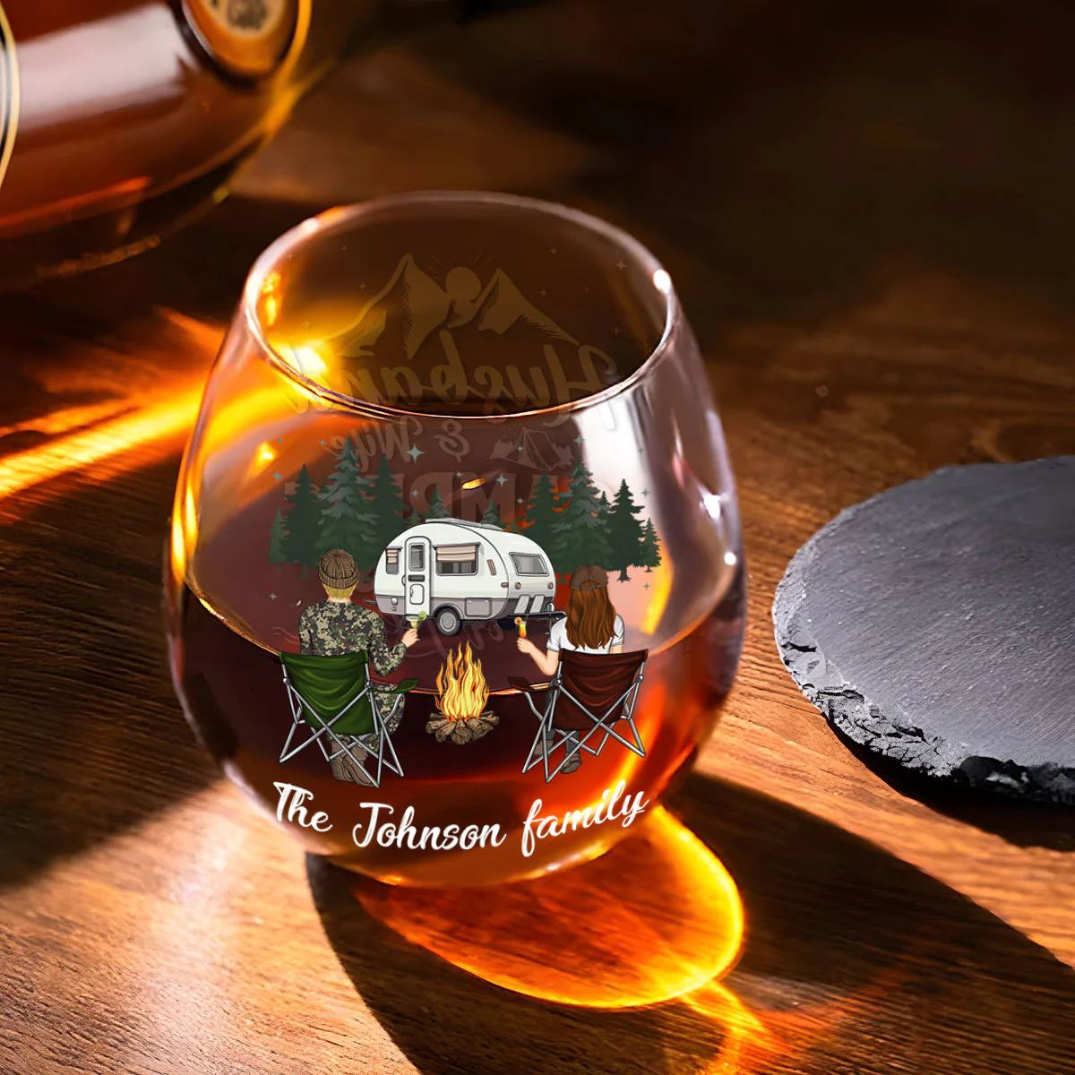 Camping Couple Husband And Wife - Personalized Custom Wine Glass - Image 3