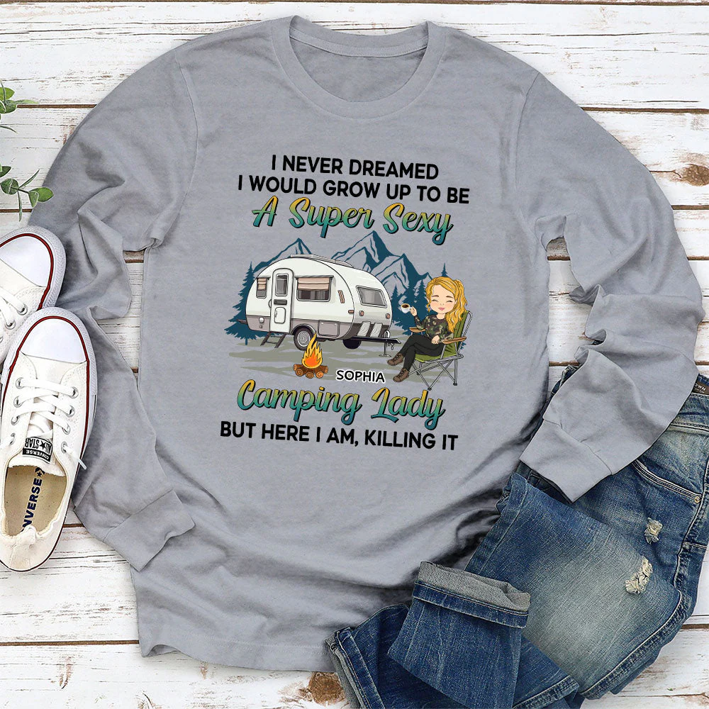 Camping Lady 2 - Personalized Custom Long Sleeve T-shirt - Image 2