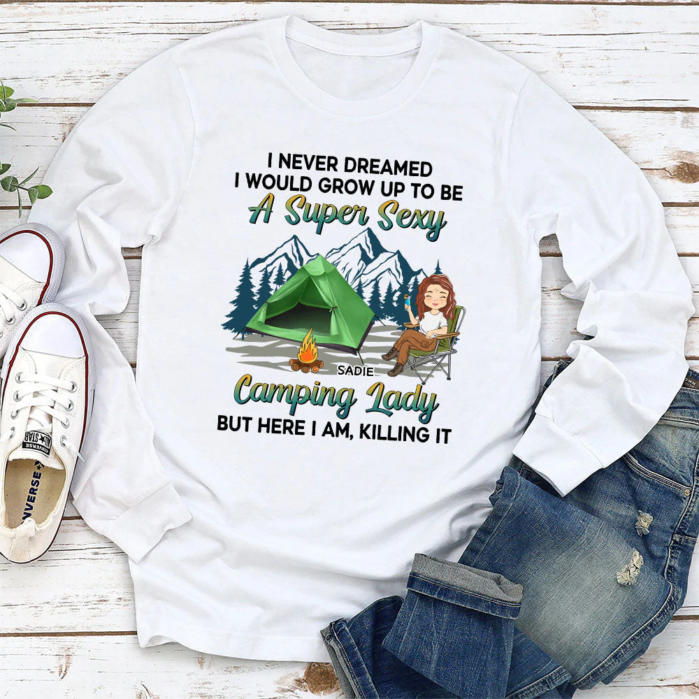 Camping Lady 2 - Personalized Custom Long Sleeve T-shirt - Image 3
