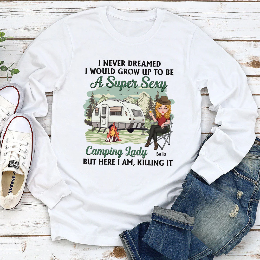 Camping Lady - Personalized Custom Long Sleeve T-shirt - Image 2