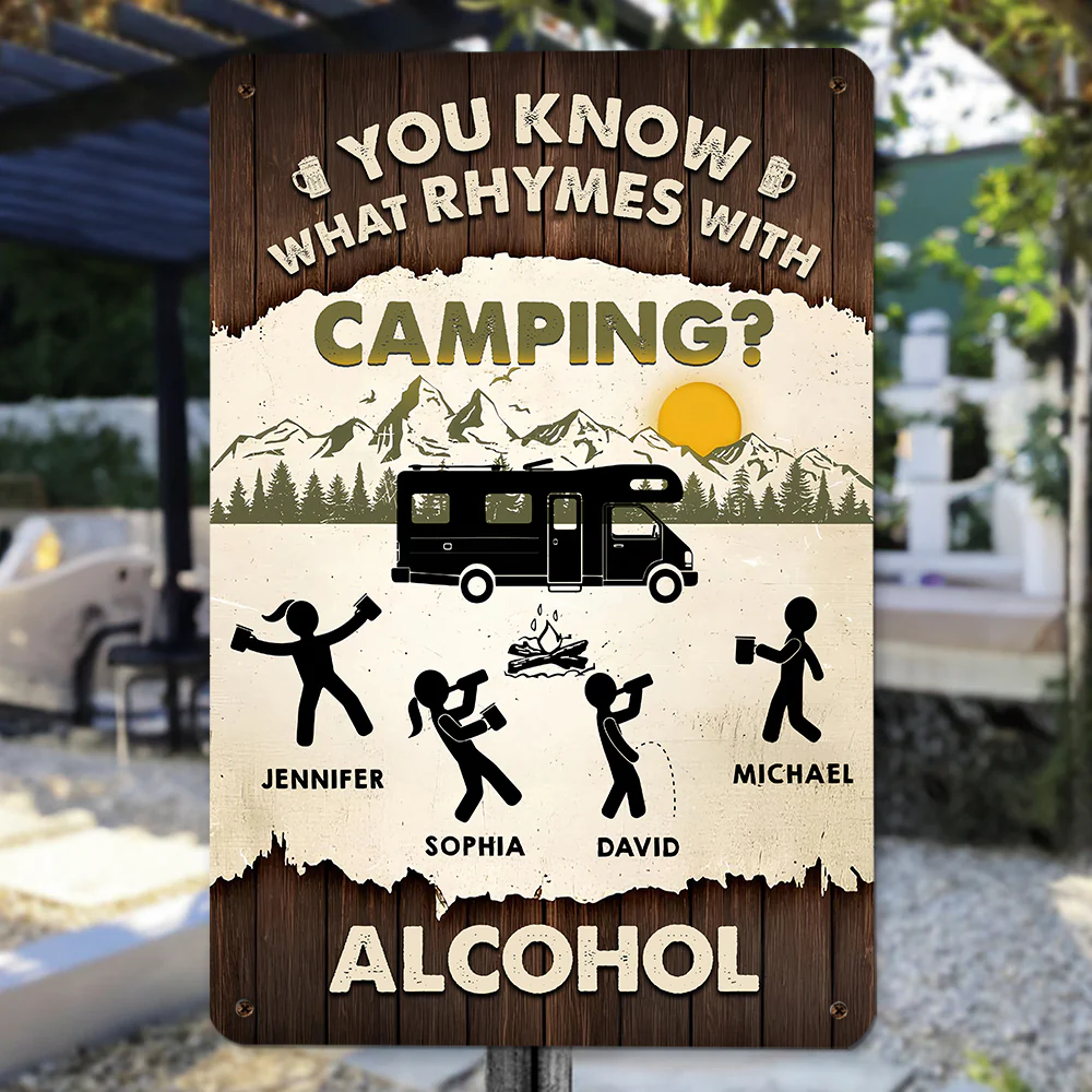 Camping Pairs Well With Booze - Personalized Custom Metal Sign - Image 2