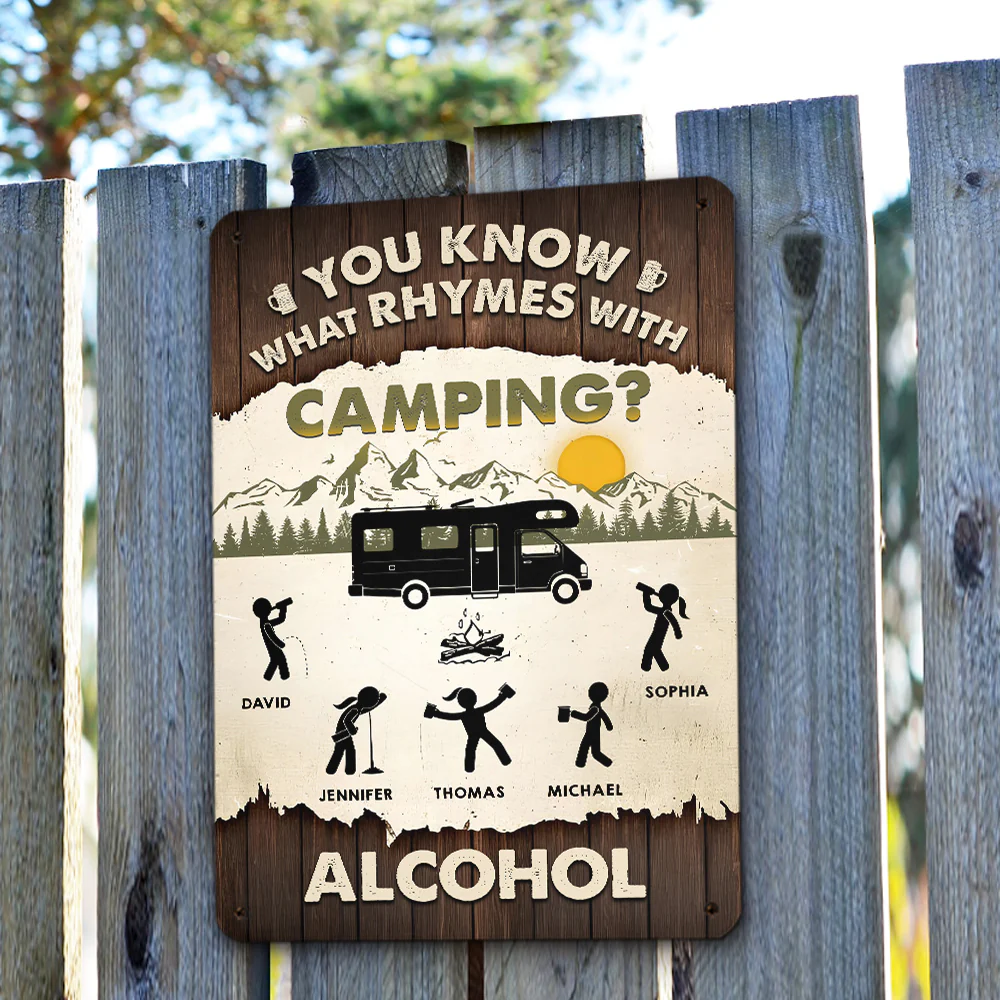 Camping Pairs Well With Booze - Personalized Custom Metal Sign - Image 4