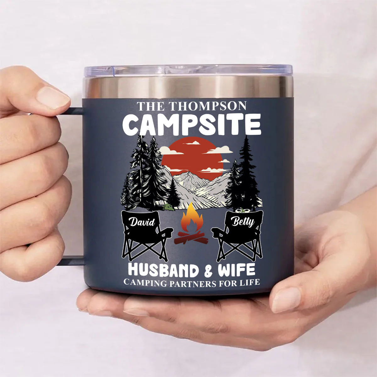 Camping Partners For Life - Personalized Custom 14oz Stainless Steel Tumbler With Handle - Image 3