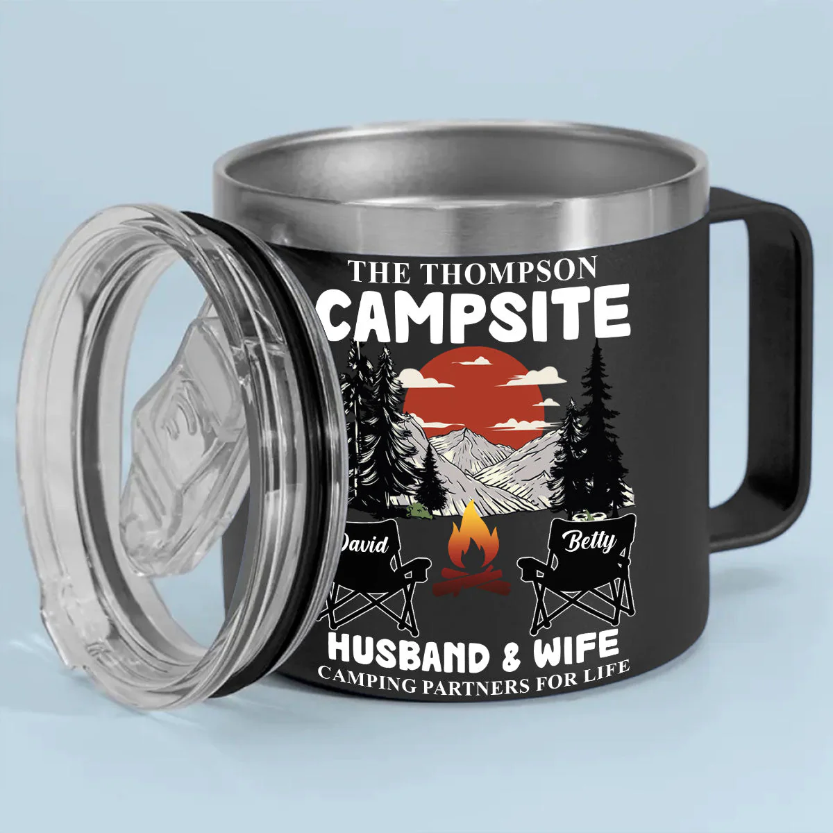 Camping Partners For Life - Personalized Custom 14oz Stainless Steel Tumbler With Handle - Image 4