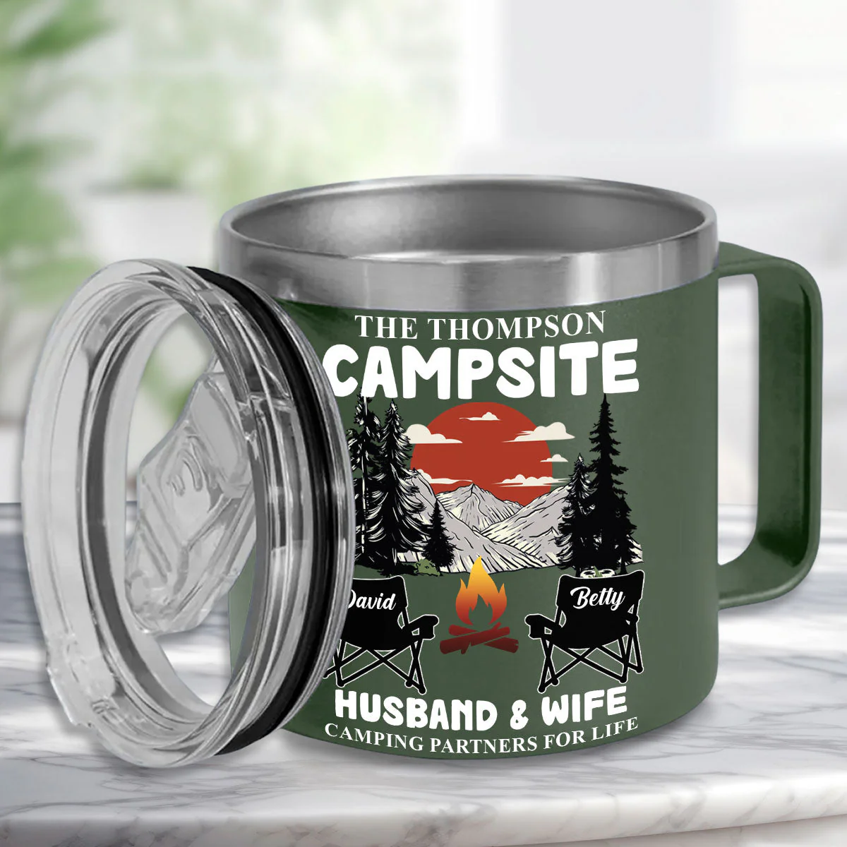 Camping Partners For Life - Personalized Custom 14oz Stainless Steel Tumbler With Handle - Image 6