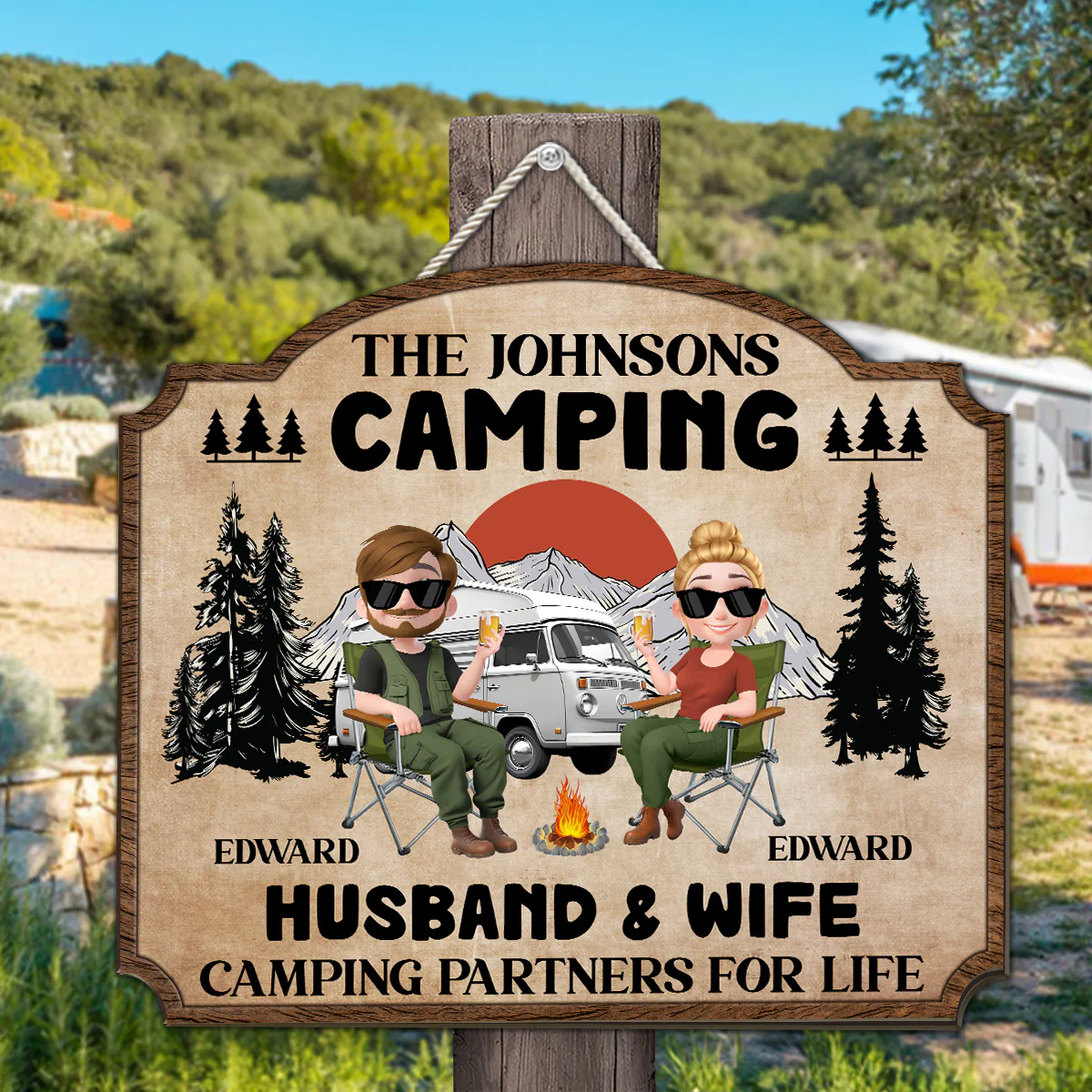Camping Partners For Life - Personalized Custom Wood Sign - Image 3