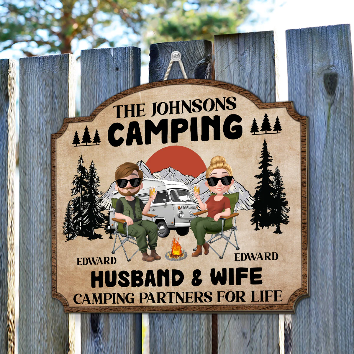 Camping Partners For Life - Personalized Custom Wood Sign - Image 4