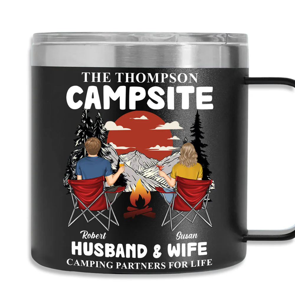Camping Partners - Personalized Custom 14oz Stainless Steel Tumbler With Handle - Image 2
