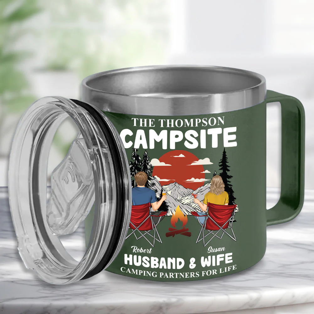 Camping Partners - Personalized Custom 14oz Stainless Steel Tumbler With Handle - Image 3