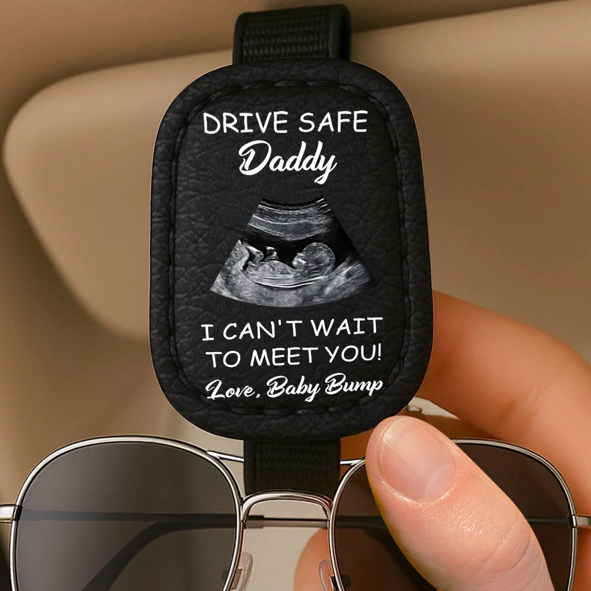 Can Not Wait To Meet You - Personalized Custom Sunglasses Holder For Car Visor - Image 3