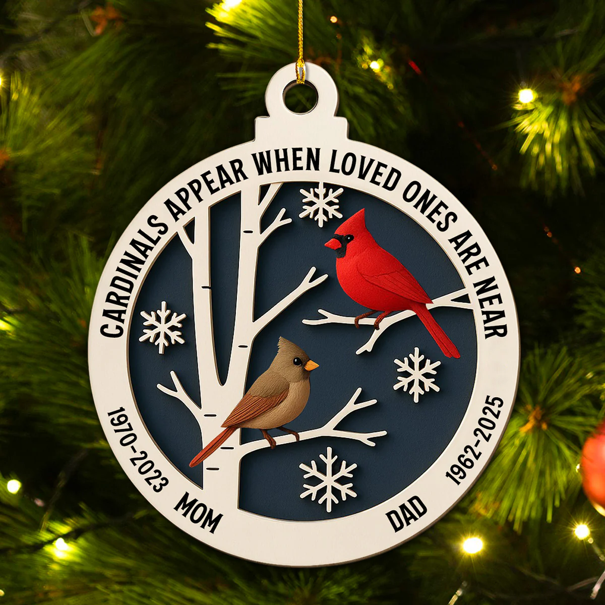 Cardinals Bring Memories Back Home - Personalized Custom 3D Effect Wood Ornament - Image 3