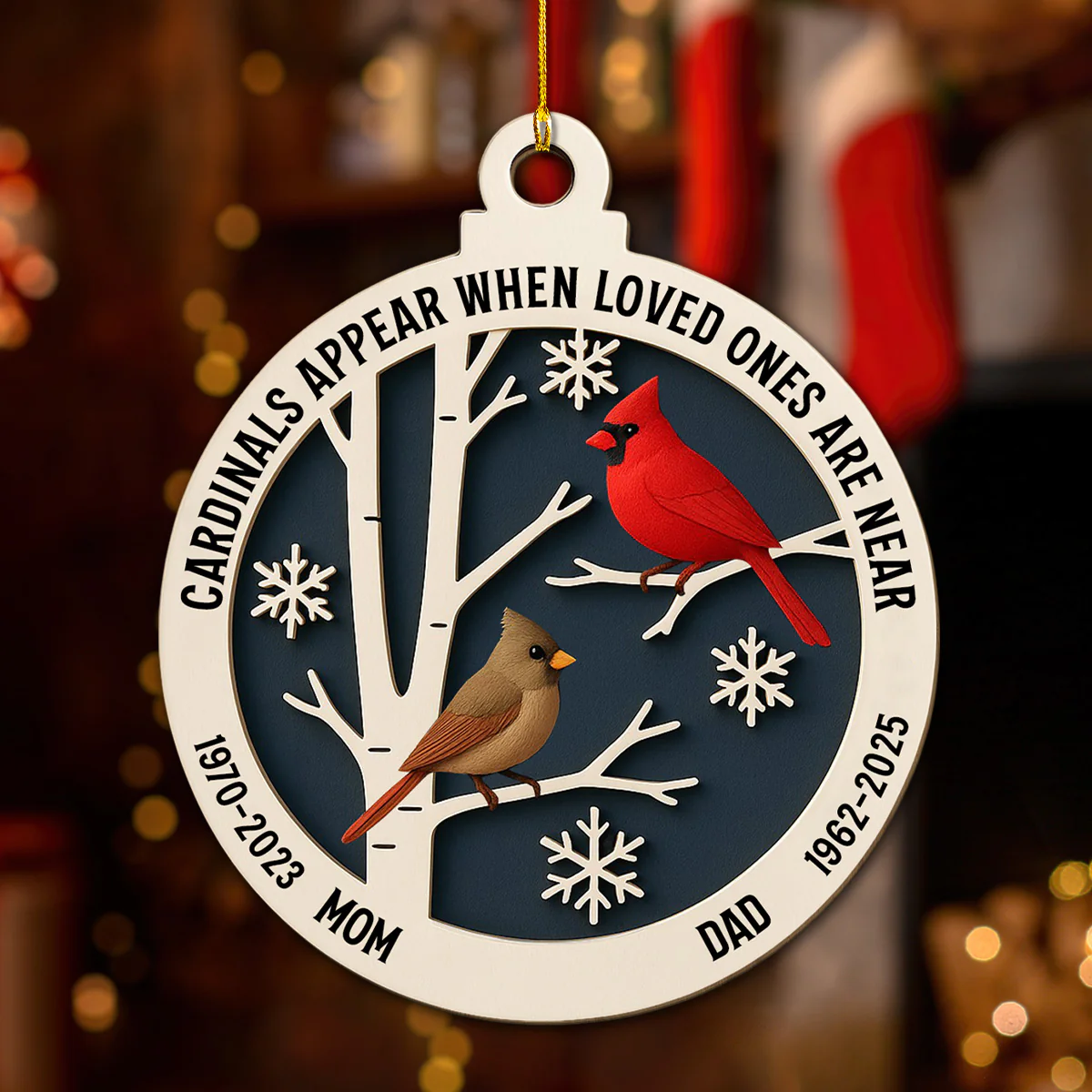 Cardinals Bring Memories Back Home - Personalized Custom 3D Effect Wood Ornament - Image 4