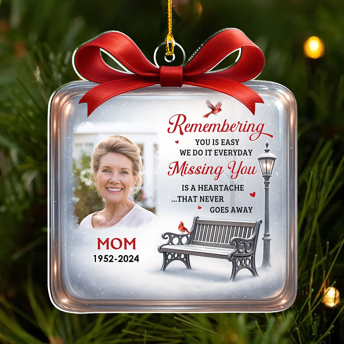 Cardinals Winter Memorial - Personalized Custom Acrylic Ornament - Image 2